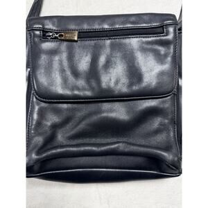 Aurielle Black Leather Crossbody Bag Organizer Purse Gold Tone Modern Minimalist